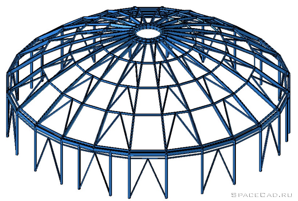 Геокупол базовый D 22 м, S 378 м2, H 8,11 м