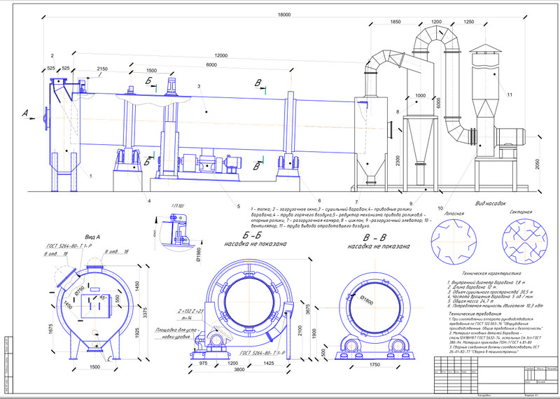 Барабанная сушилка чертеж компас